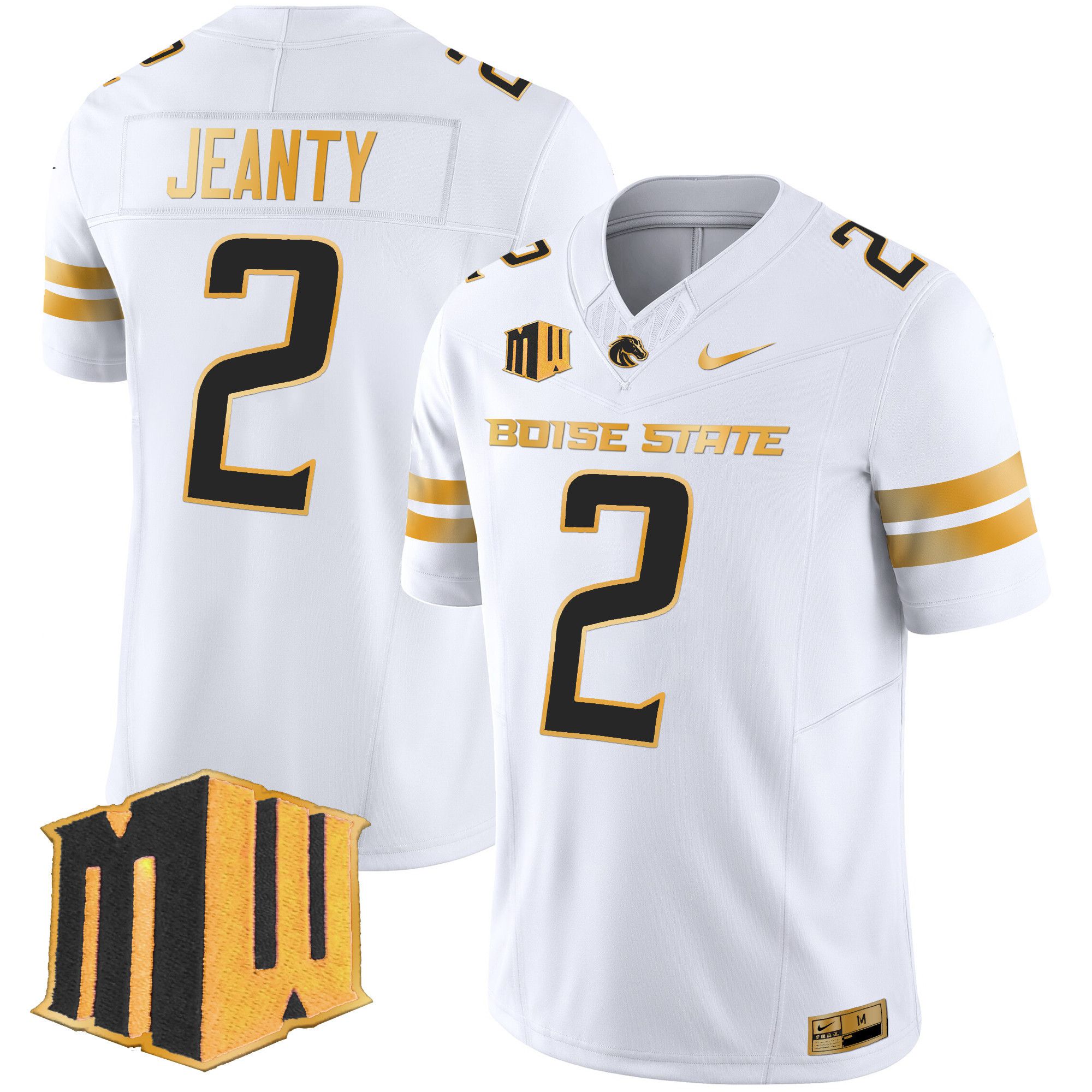 Men Boise State Broncos #2 Jeanty White Nike 2024 Gold Vapor Limited NCAA Jersey->more ncaa teams->NCAA Jersey